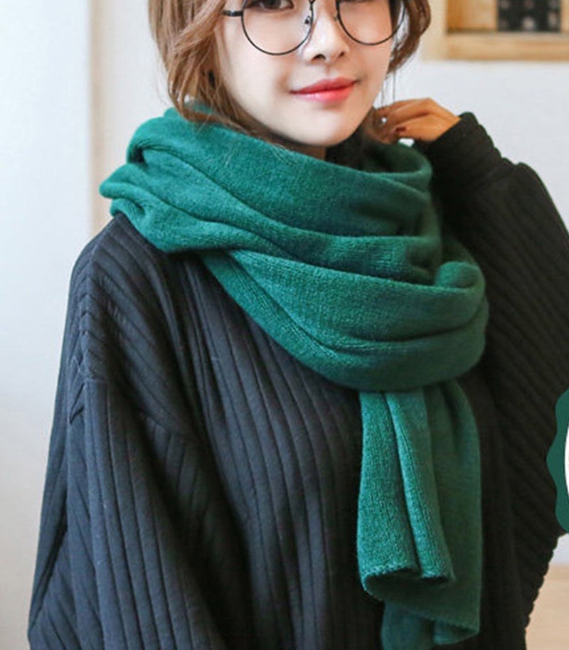 Wander Agio Womens Warm Long Shawl Winter Blanket Scarf Scarf Pure Color Dark Green - Image 2